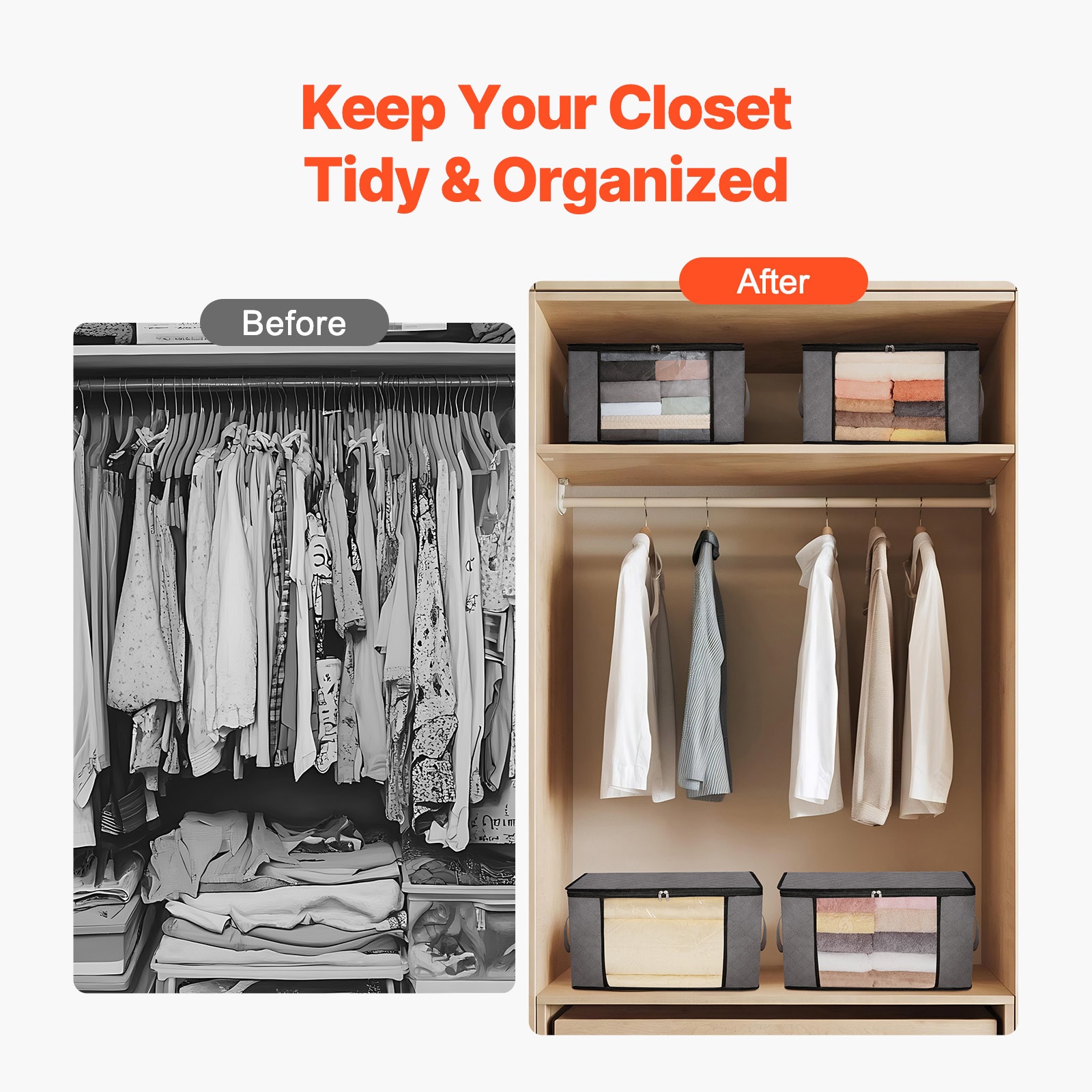 Large Grey Storage Bags For Bedroom Clothes And Bedding 6 Pack_voghion.com